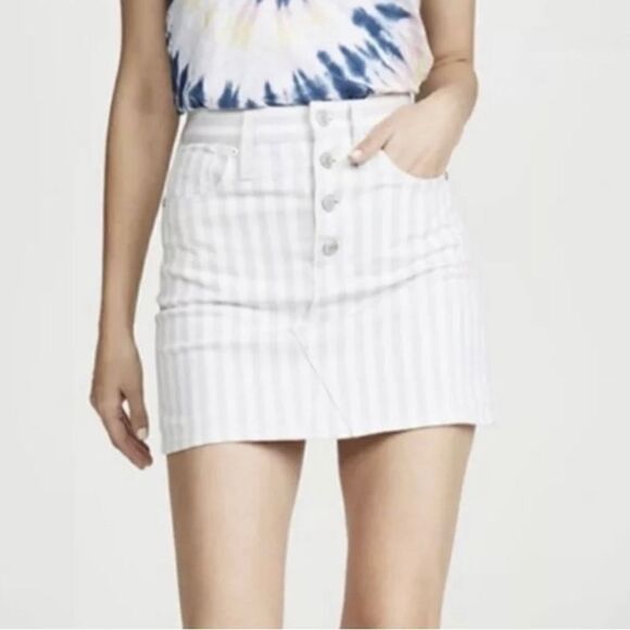 Madewell Stretch A-Line Mini Skirt in Pompano Stripe: Button-Front size 28 - Picture 1 of 14
